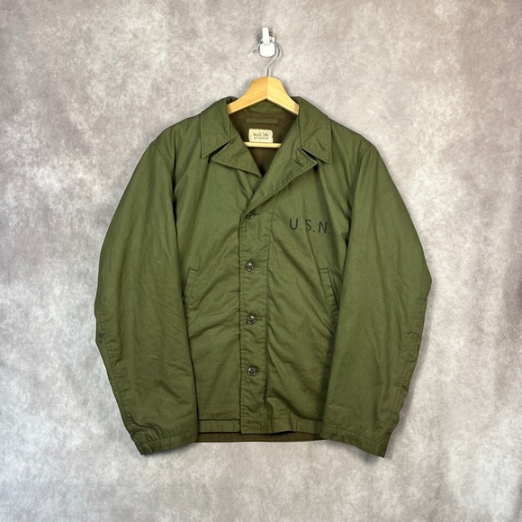 Vintage WWII USN Navy N-4 Deck Short Jacket Coat Olive Drab Mens Size 36 - Picture 1 of 7